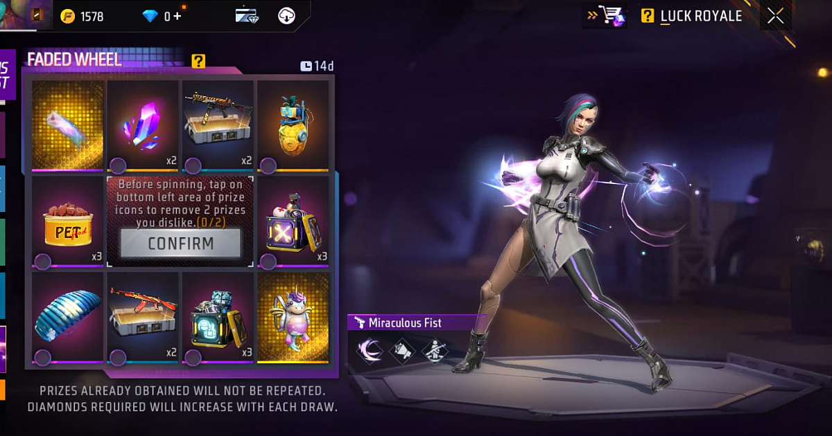 <div class="paragraphs"><p>Free Fire Miraculous Fist Faded Wheel Event: Rewards, Diamond Cost, & More</p></div>