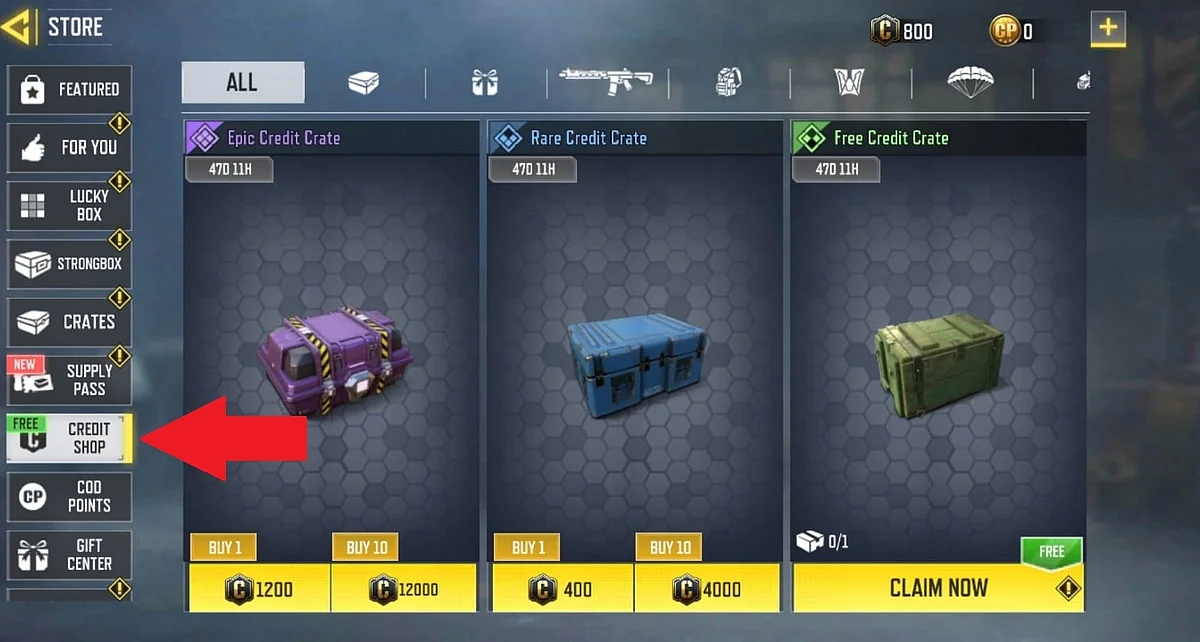 Select the 'CREDIT SHOP' tab.