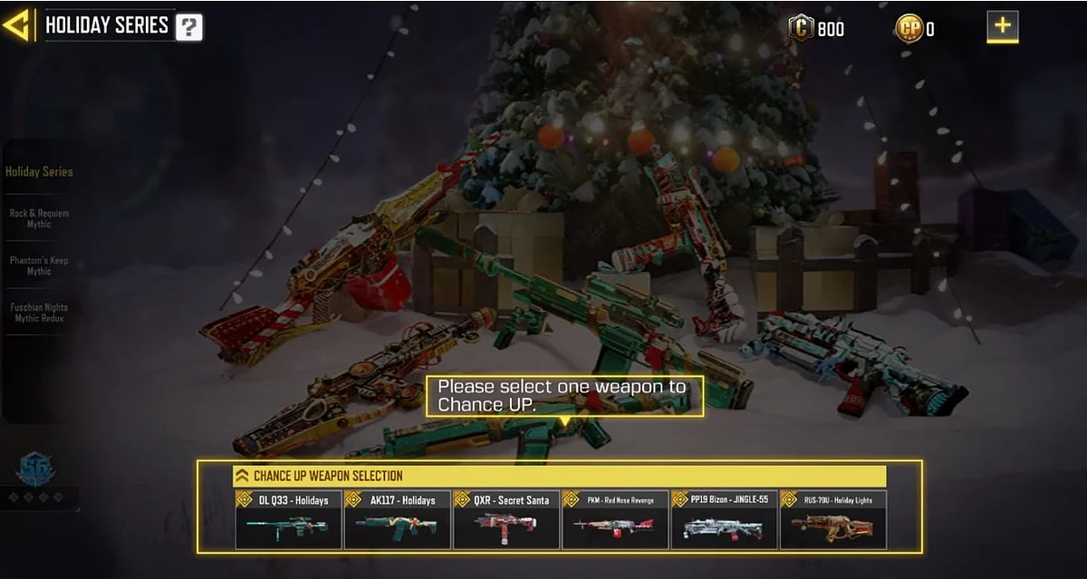 Once you get to the Holiday Armory Series event menu, select the gun you want.