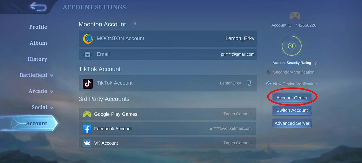 Tap on the "Account Center" button to manage all security info.