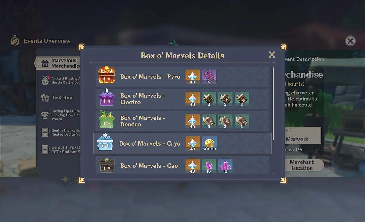 Marvelous Merchandise Event in Genshin Impact 4.3: Liben Location and Best Boxes