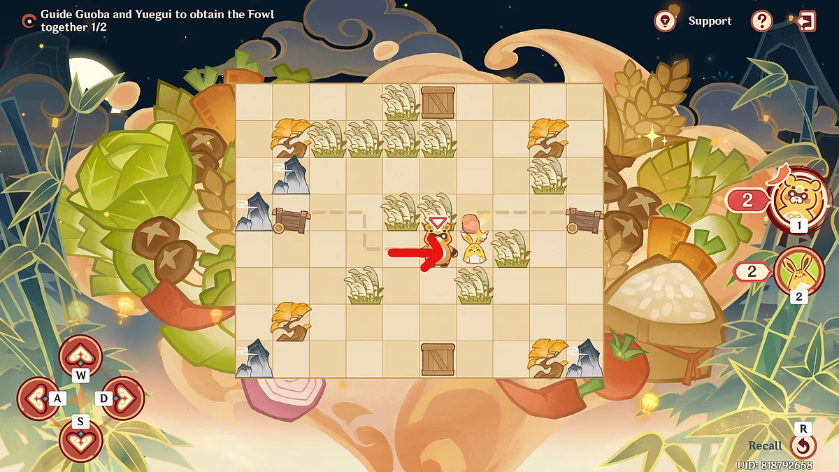Have both Guoba and Yeugui retrieve the Key Ingredient to complete the puzzle.