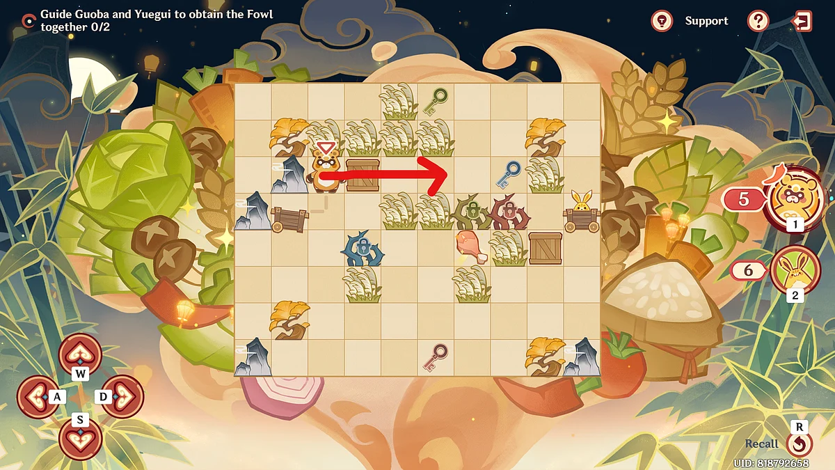 Have Guoba push the crate to the right to obtain the Blue Key.