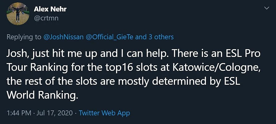 CS:GO Pro Steel Blames ESL’s Ranking System for Possibly Missing Out on Cologne 2020