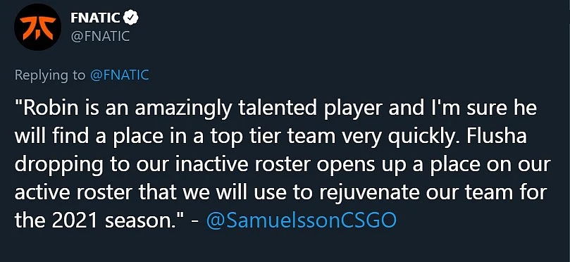 Flusha Benched From Fnatic’s Active Roster For The Third Time