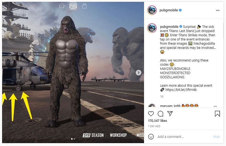 PUBG Mobile: Godzilla vs Kong Redeem Codes