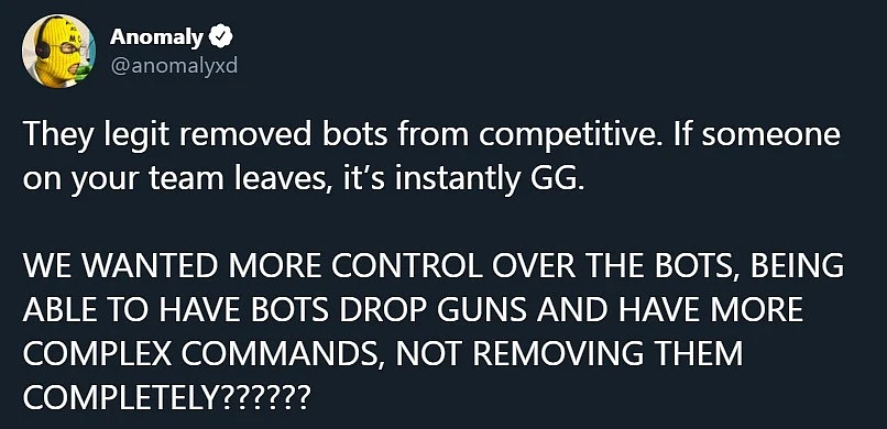CS:GO Community Reacts as Valve Removes Bots From Competitive