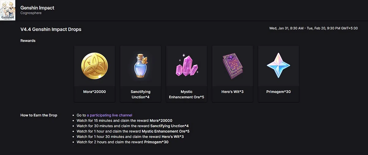Genshin Impact Twitch Drops (Feb 2024): Events, Schedule, Rewards, How ...