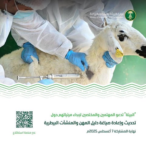 «البيئة» تُعلن طرح مشروع تحديث دليل المهن والمنشآت البيطرية عبر منصة «استطلاع»