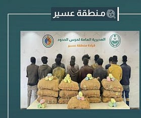 القبض على 17 مخالفًا من الجنسيتين اليمنية والإثيوبية لتهريبهم 375 كجم من القات في عسير وجازان 