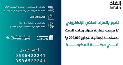 17 فرصة عقارية في مكة المكرمة بمزاد رحاب البيت