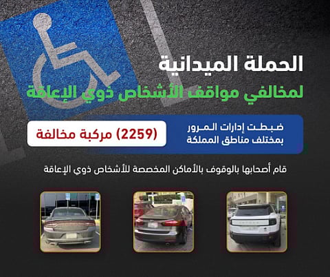 «المرور»: ضبط 2259 مركبة مخالفة متوقفة في الأماكن المخصصة للأشخاص ذوي الإعاقة