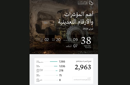 وزارة الصناعة تصدر 38 رخصة تعدينية جديدة خلال فبراير الماضي