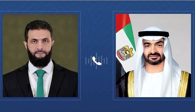 الرئيس الإماراتي يبحث مع نظيره السوري تداعيات التصعيد العسكري بالمنطقة في ظل الاعتداءات الإيرانية
