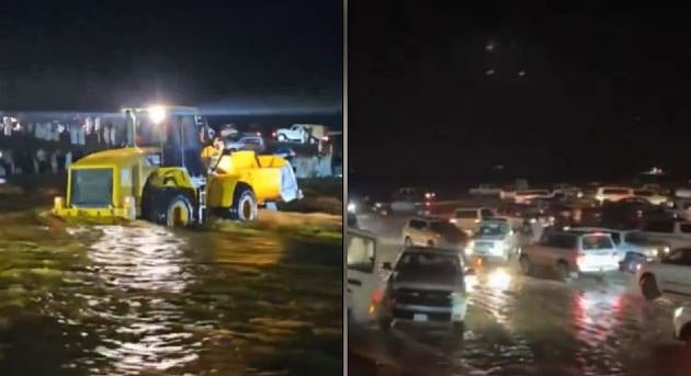 «الدفاع المدني» وفريق إنجاد ينقذان محتجزين حاصرتهم السيول  جنوب الرس