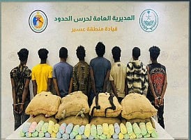 حرس الحدود بعسير يقبض على 8 إثيوبيين لتهريبهم 176 كيلوجرامًا من القات المخدر