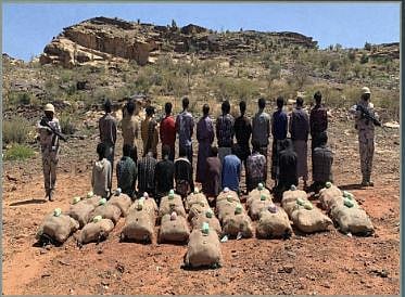 حرس الحدود بعسير يقبض على 22 يمنيا وإثيوبيا لتهريبهم 560 كيلو جراما من القات المخدر