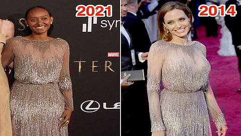 زهرة ابنة أنجلينا جولى ترتدي فستانًا قديمًا لوالدتها