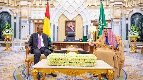 Custodian of the Two Holy Mosques King Salman bin Abdulaziz received in Riyadh on Wednesday President of Guinea Alpha Conde.