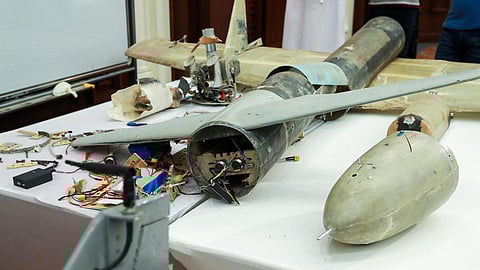 An Iranian-built drone, used by Houthi rebels in Yemen, and captured by the Arab Coaliton. Victor Besa / The National
