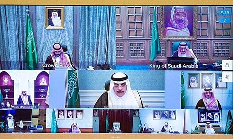 The Saudi Arabian cabinet virtual meeting. (Photo courtesy of SPA)

