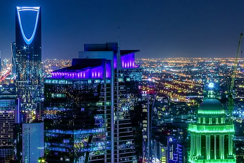 Kingdom of Saudi Arabia Landscape at night - Riyadh Tower Kingdom Center - Kingdom Tower - Riyadh skyline - Riyadh at night