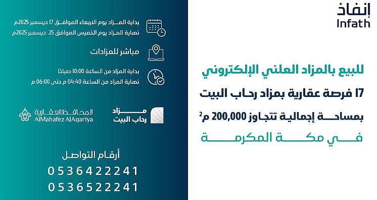 17 فرصة عقارية في مكة المكرمة بمزاد رحاب البيت 