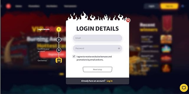 Schematic diagram showing data flow between user, casino server, and game provider during registration and login.