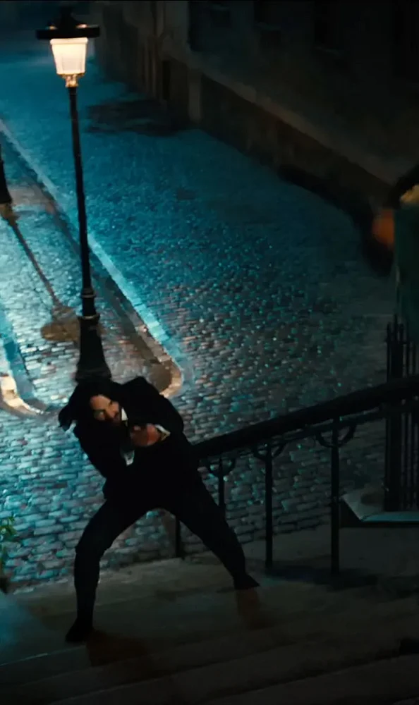 Stairway Fight (John Wick: Chapter 4) : Wounded and wearied, John battles up a gigantic staircase—an unbroken series of sheer willpower.