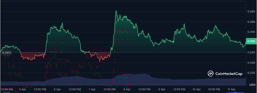 Biểu đồ dài hạn Cardano ADA cho thấy giá đang tiến sát vùng hỗ trợ 0,23 USD và đường xu hướng giảm