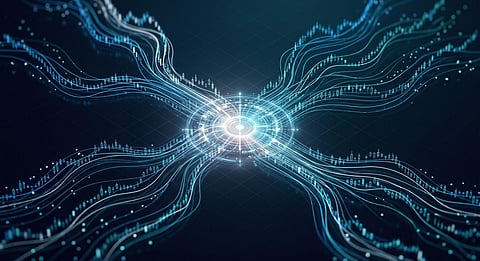 Abstract visualization of several financial markets converging on one platform