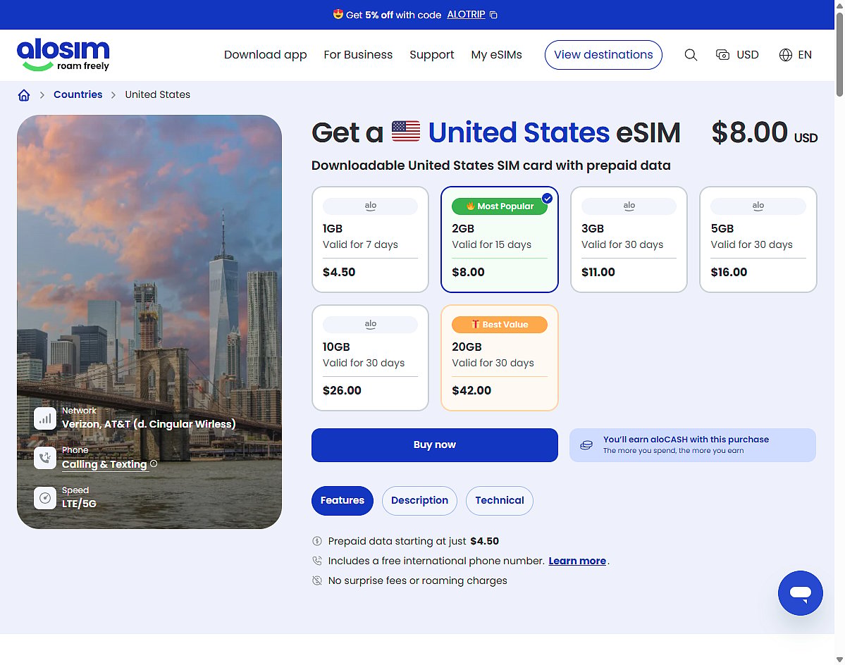 AloSIM USA eSIM