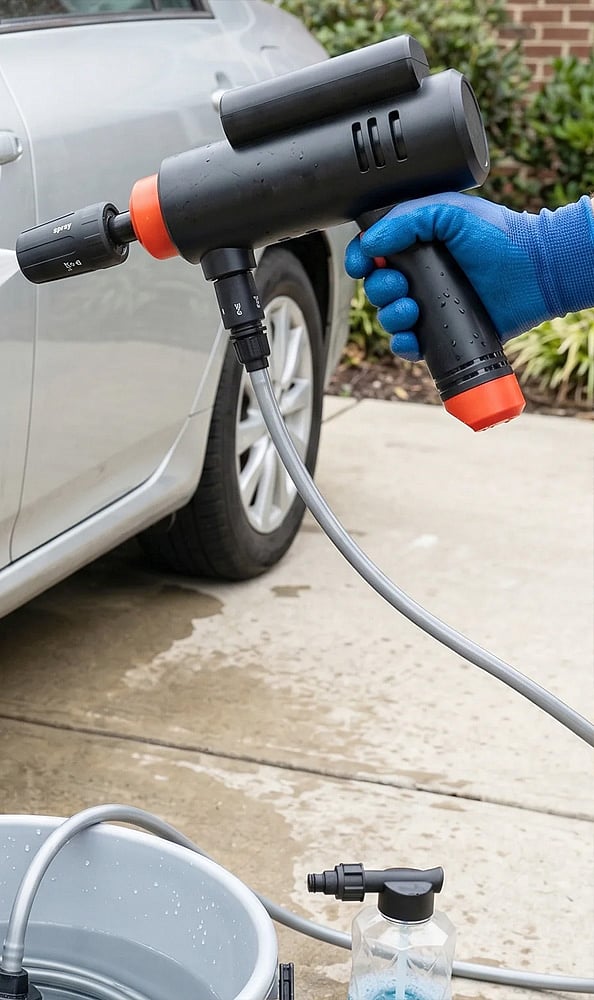 A-portable-pressure-washer-removes-stubborn-dirt-from-the-car’s