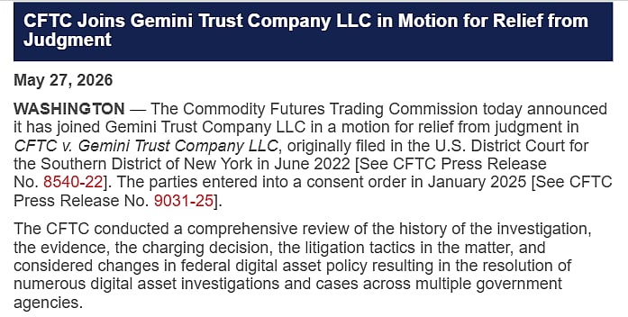 CFTC Joins Gemini