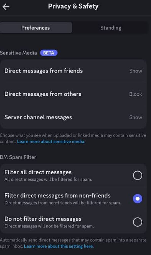 Safety and Privacy Settings