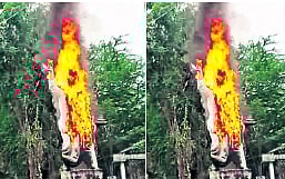 முன்னாள் முதல்வர் சிலைக்கு தீ வைப்பு!