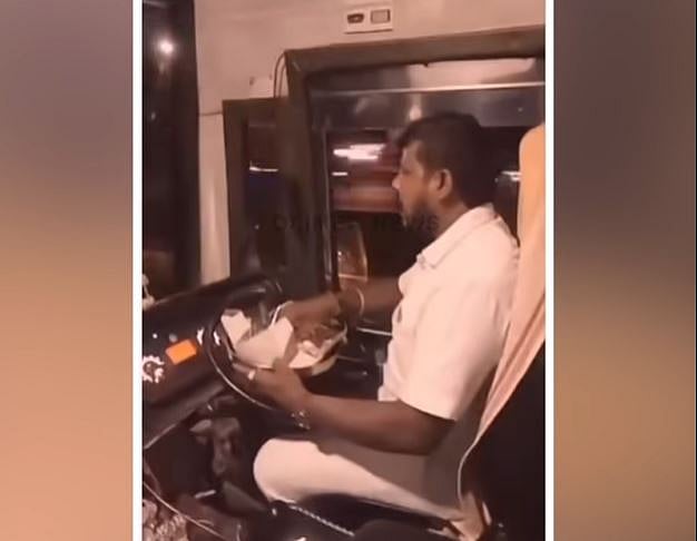 தின்றுகொண்டே பேருந்து ஓட்டி திகில் ஊட்டிய ஓட்டுநர்!