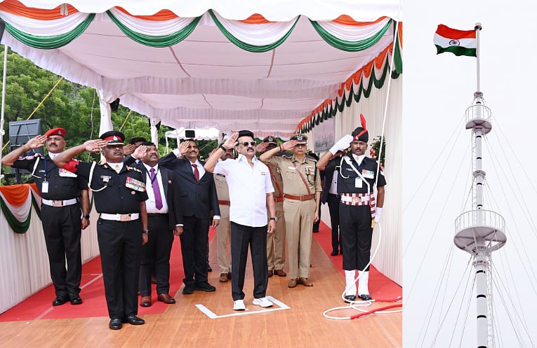 கோட்டை கொத்தளத்தில் தேசியக் கொடி ஏற்றினார் முதல்வர் ஸ்டாலின்!