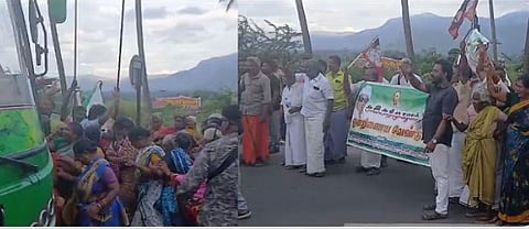 எடப்பாடி பழனிசாமி வாகனத்தை முற்றுகையிட்ட பெண்கள்