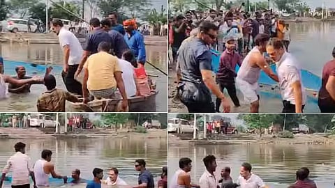 குளத்தில் மீன் பிடிக்கும் ராகுல் காந்தி