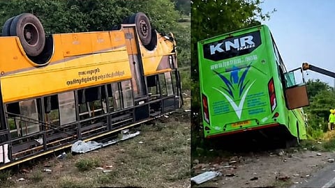 Government bus turned upside down in accident