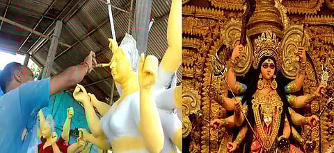 শৰৎৰ বতৰত দূৰ্গা প্ৰতিমা সজাত ব্যস্ত তেজপুৰৰ গ্ৰামাঞ্চলৰ শিল্পী