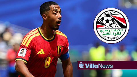 Youri Tielemans playing for Belgium alongside a circle inset of the Egypt logo
