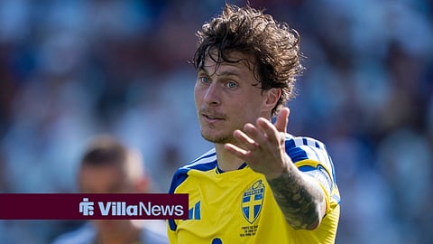 Victor Lindelof looking annoyed playing for Sweden