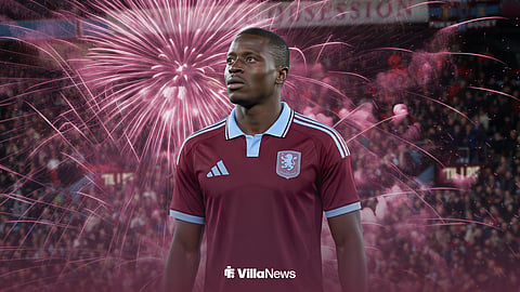 Dion Lopy in an Aston Villa shirt, outside of Villa Park.