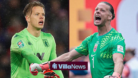 Orjan Nyland playing for Aston Villa and Orjan Nyland celebrating for Norway