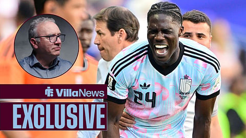 Amadou Onana injured for Belgium alongside a circle inset of Kieran Maguire