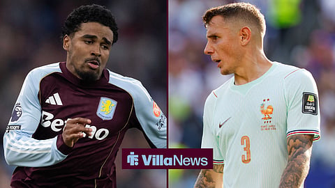 Ian Maatsen playing for Aston Villa and Lucas Digne playing for France