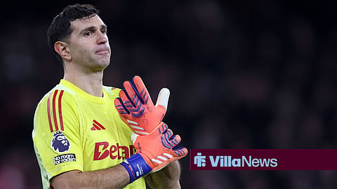 Emi Martinez of Aston Villa during the Arsenal vs Aston Villa Premier League match at the Emirates Stadium 2025-26