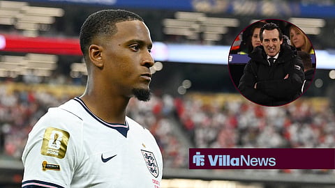Ezri Konsa  playing for England and Aston Villa boss Unai Emery in a circular element